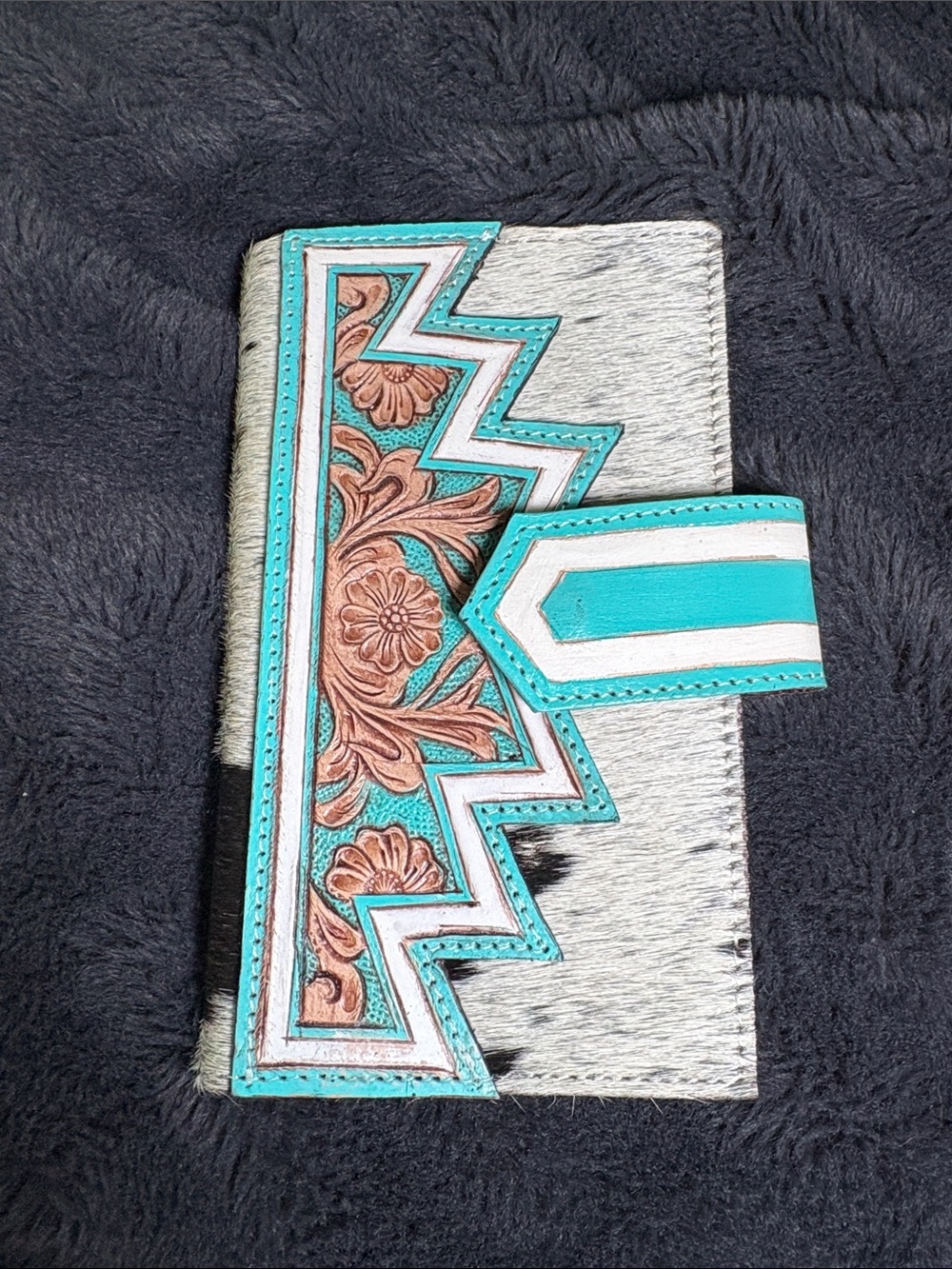 Turquoise and White Floral Tooled Wallet - Home Accents